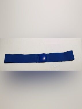 Elastic Blue Waist Belt with Curved Buckle vintage